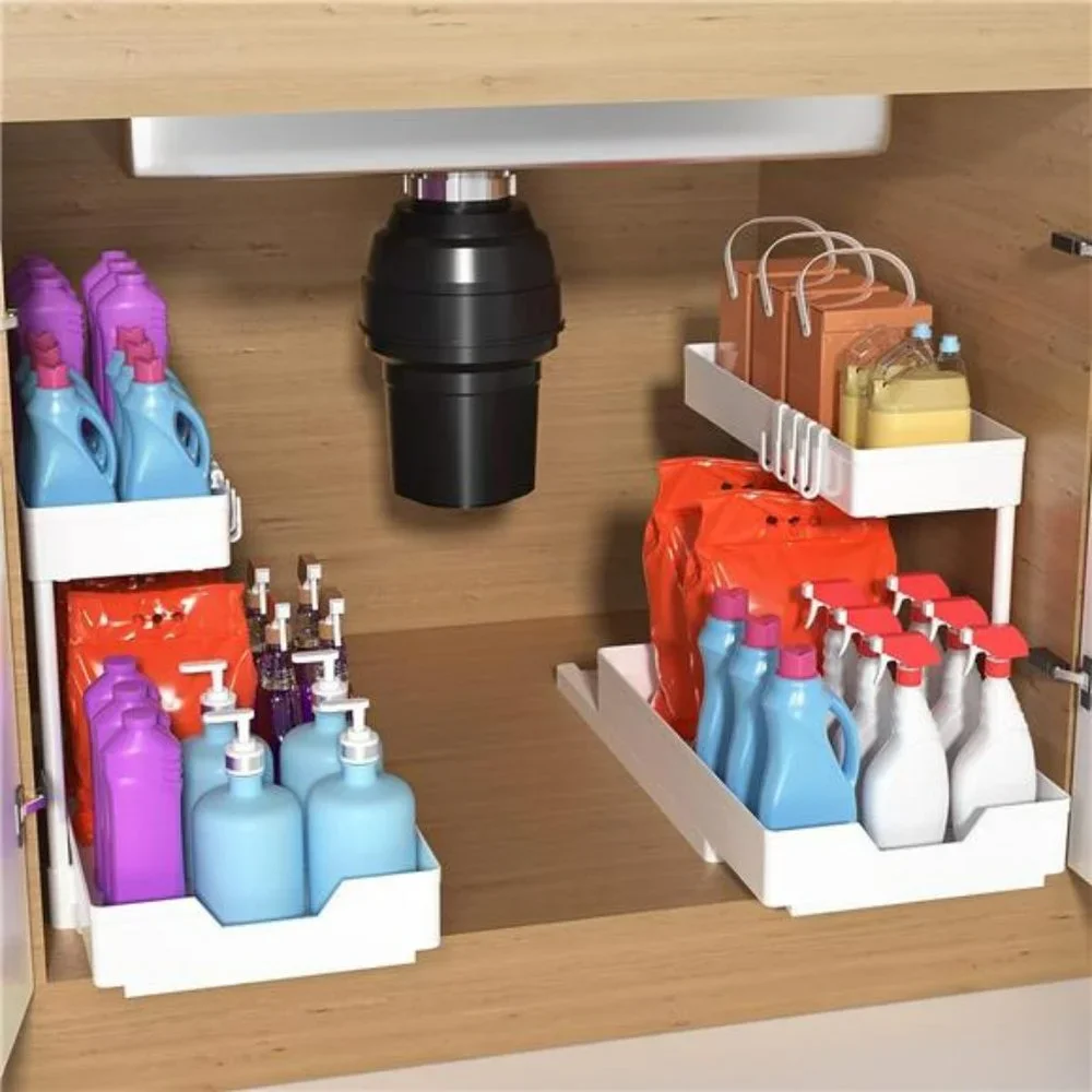 Under Sink Organizers and Storage 2 Pack L-Shape, 2-Tier (White)